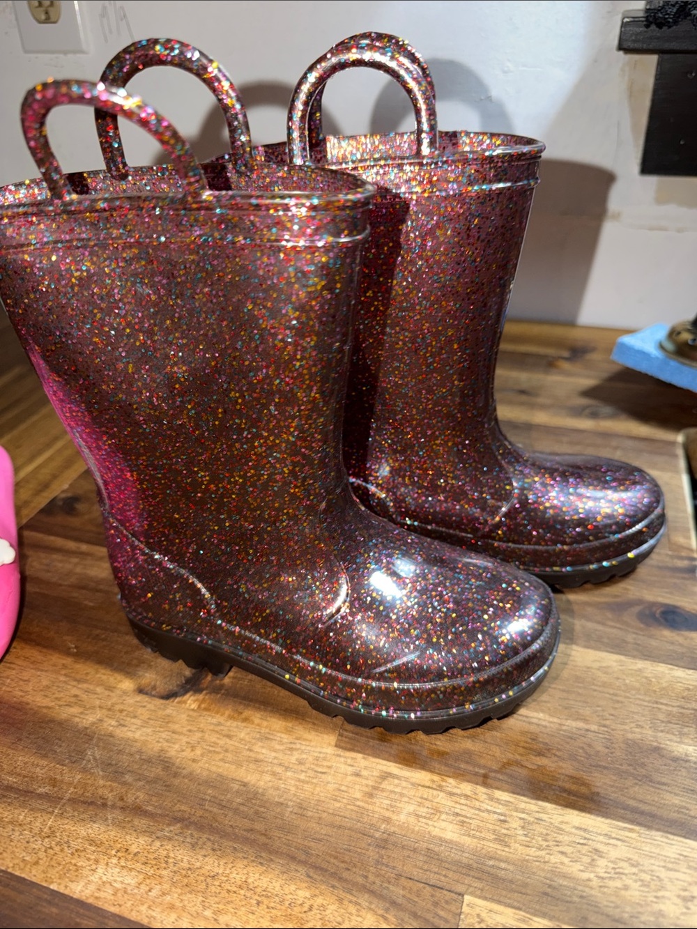 Kids Glitter Rain Boots - Sparkling Pink